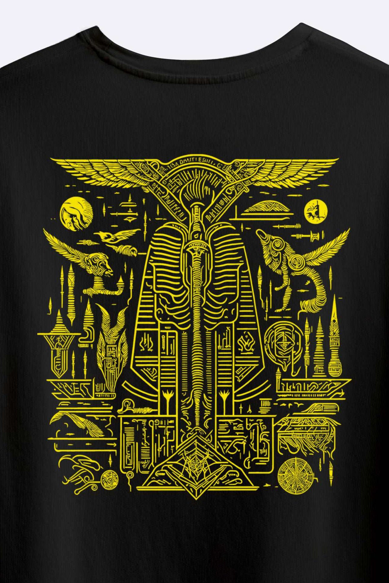 Egyptian Hieroglyphs Kabartma Baskılı Likralı T-Shirt