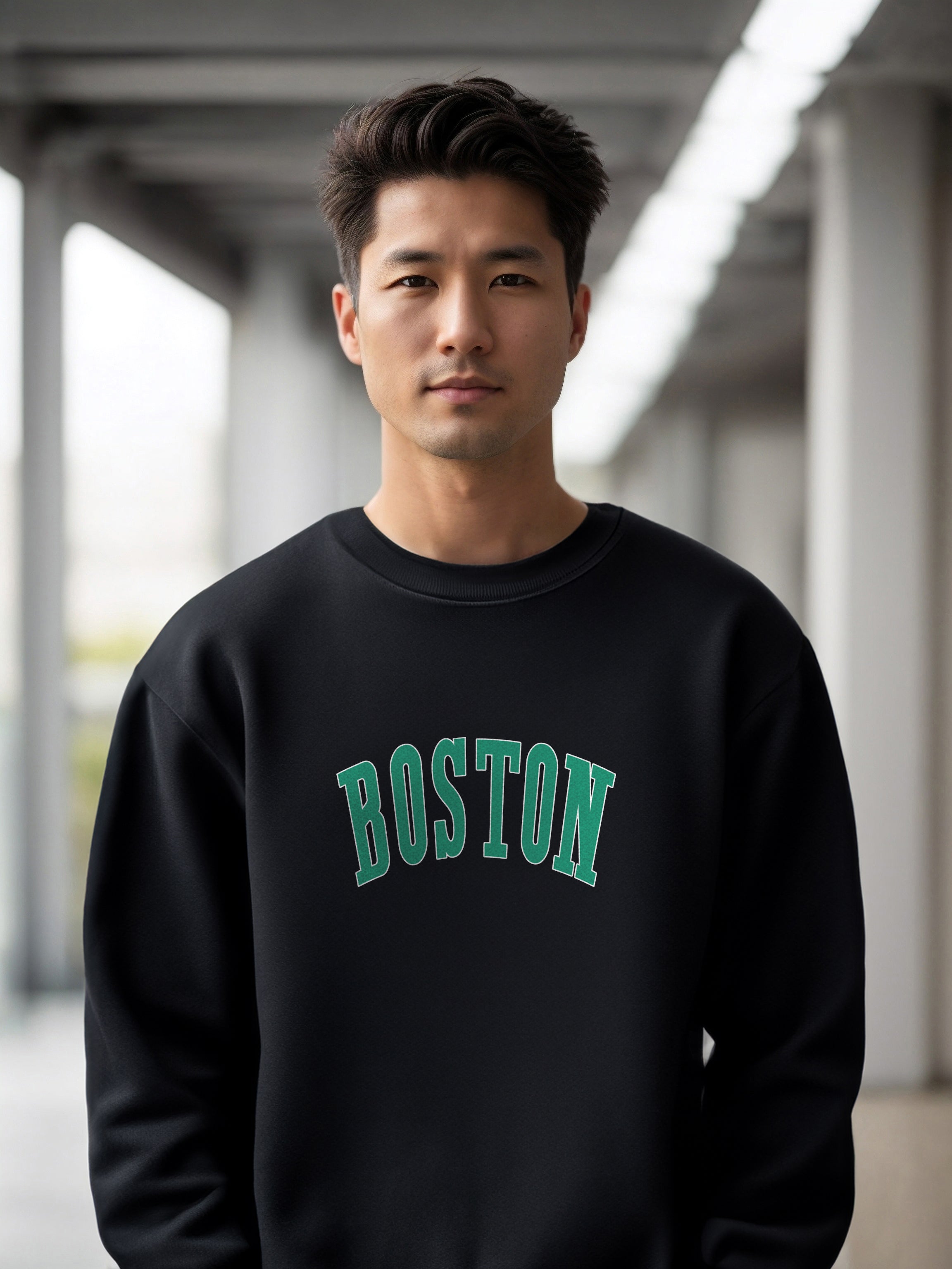 Boston Baskılı Sweatshirt Overize