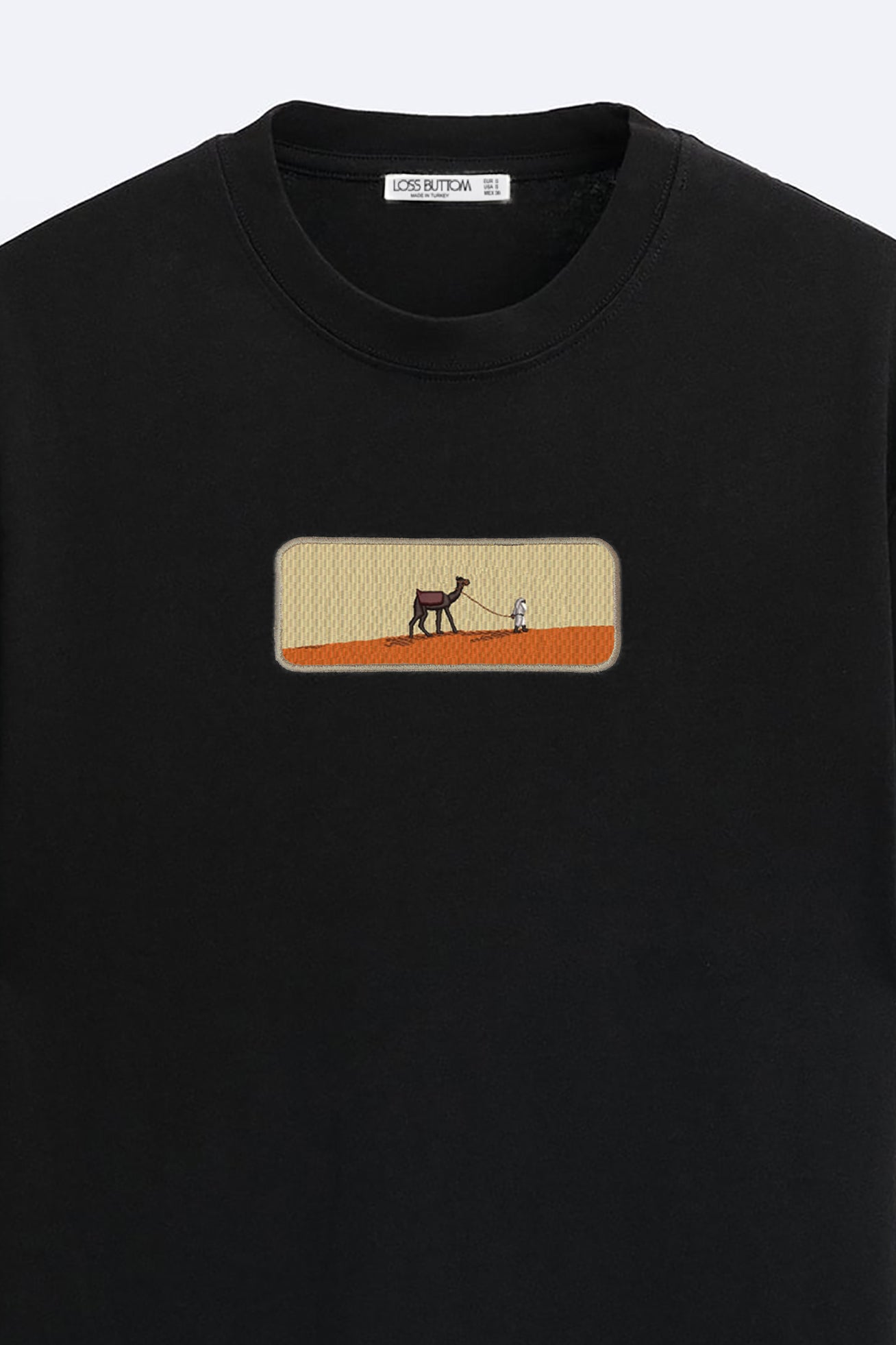 Ağır Kumaş Kenar Nakışlı Camel Oversize T-shirt