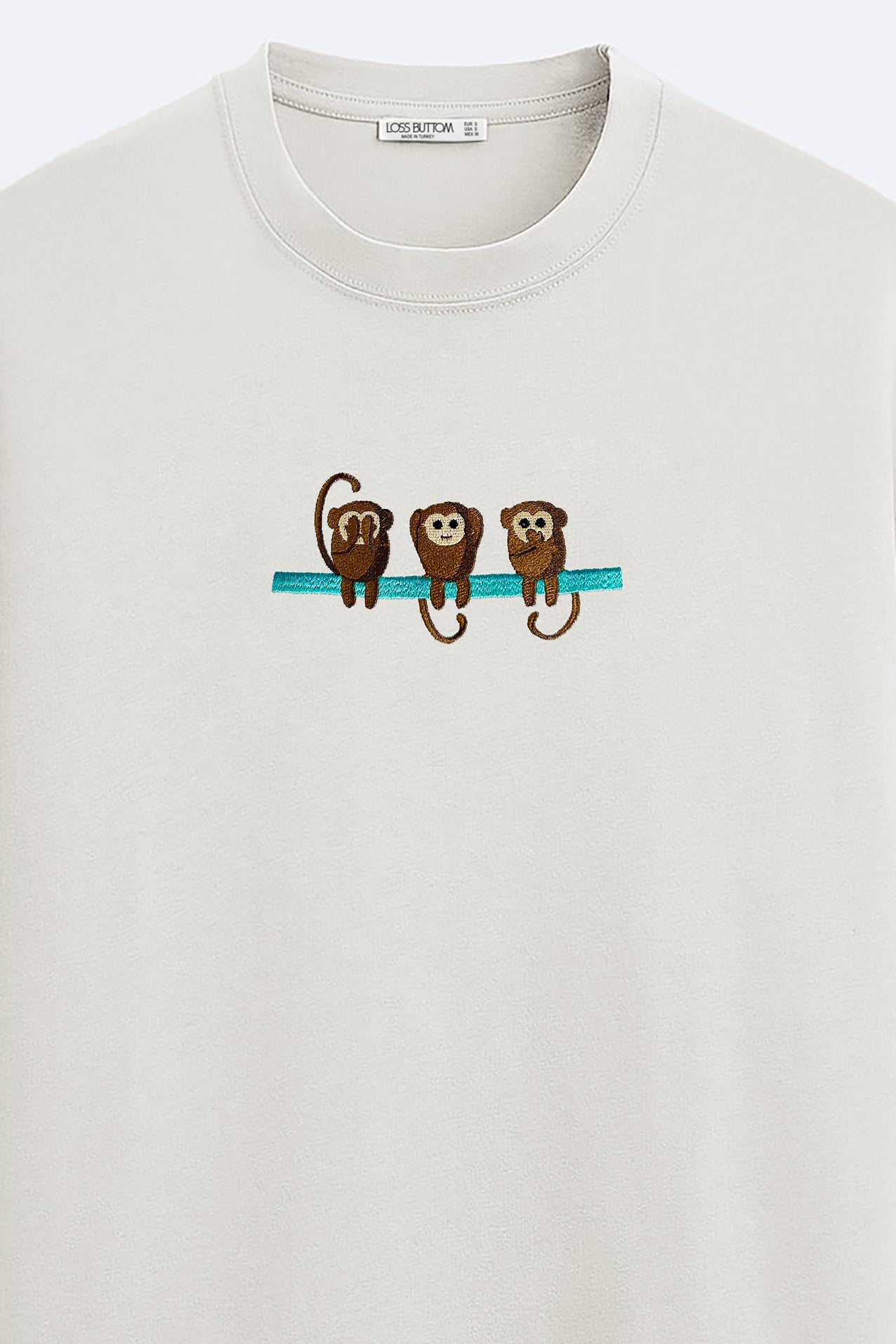 Ağır Kumaş Monkey Nakışlı Oversize T-shirt