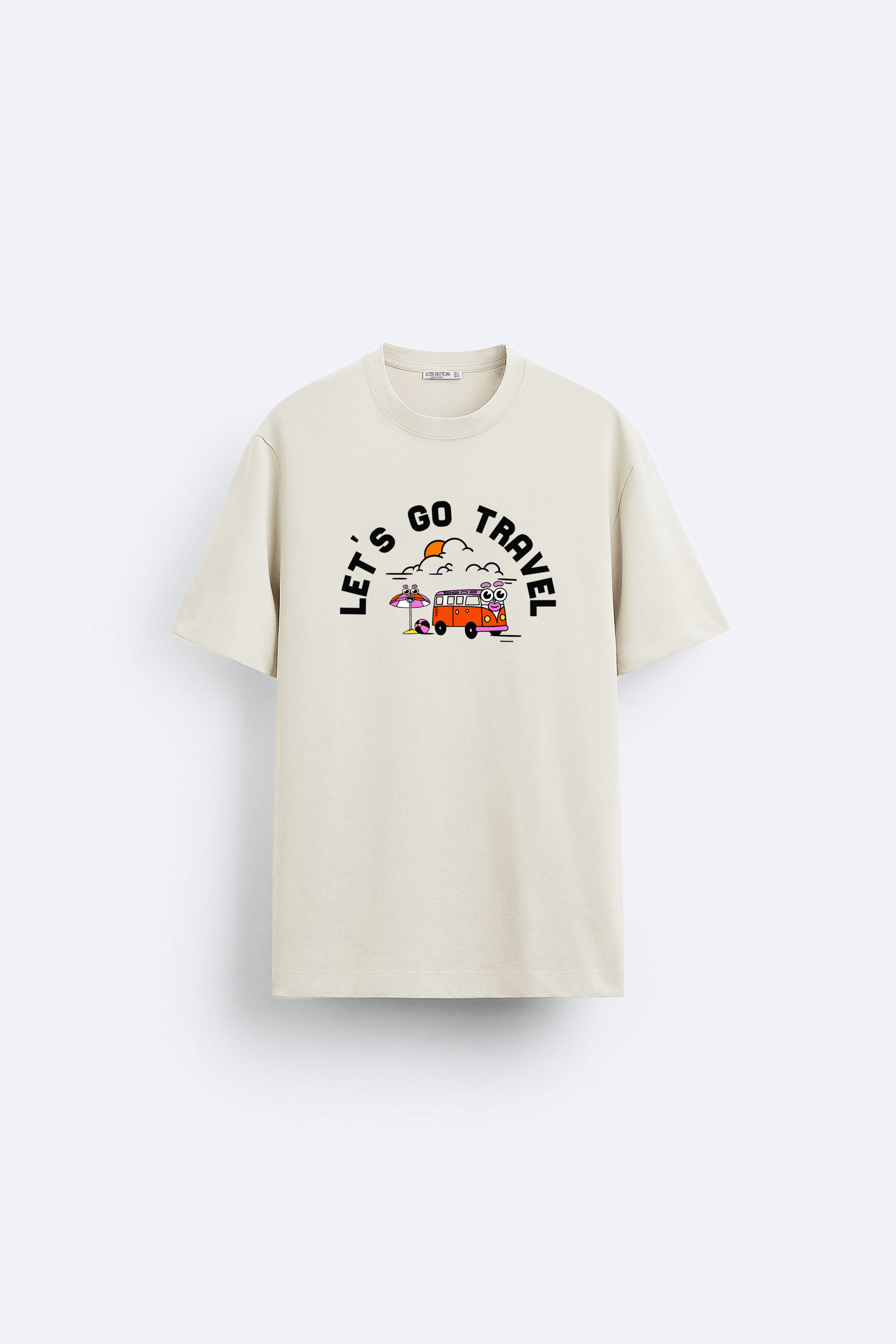 Ağır Kumaş Let's Go Travel Baskılı Oversize T-shirt