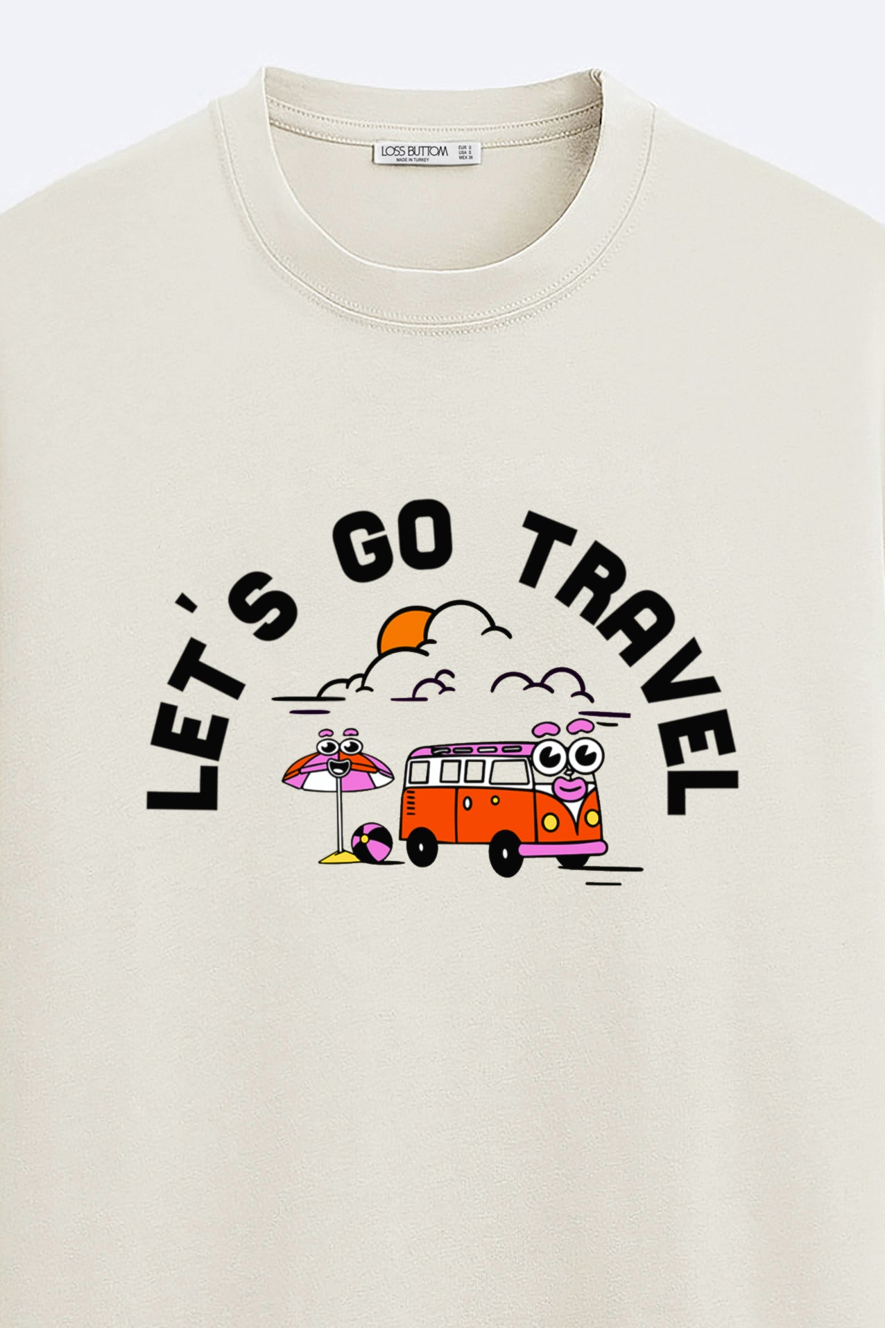 Ağır Kumaş Let's Go Travel Baskılı Oversize T-shirt