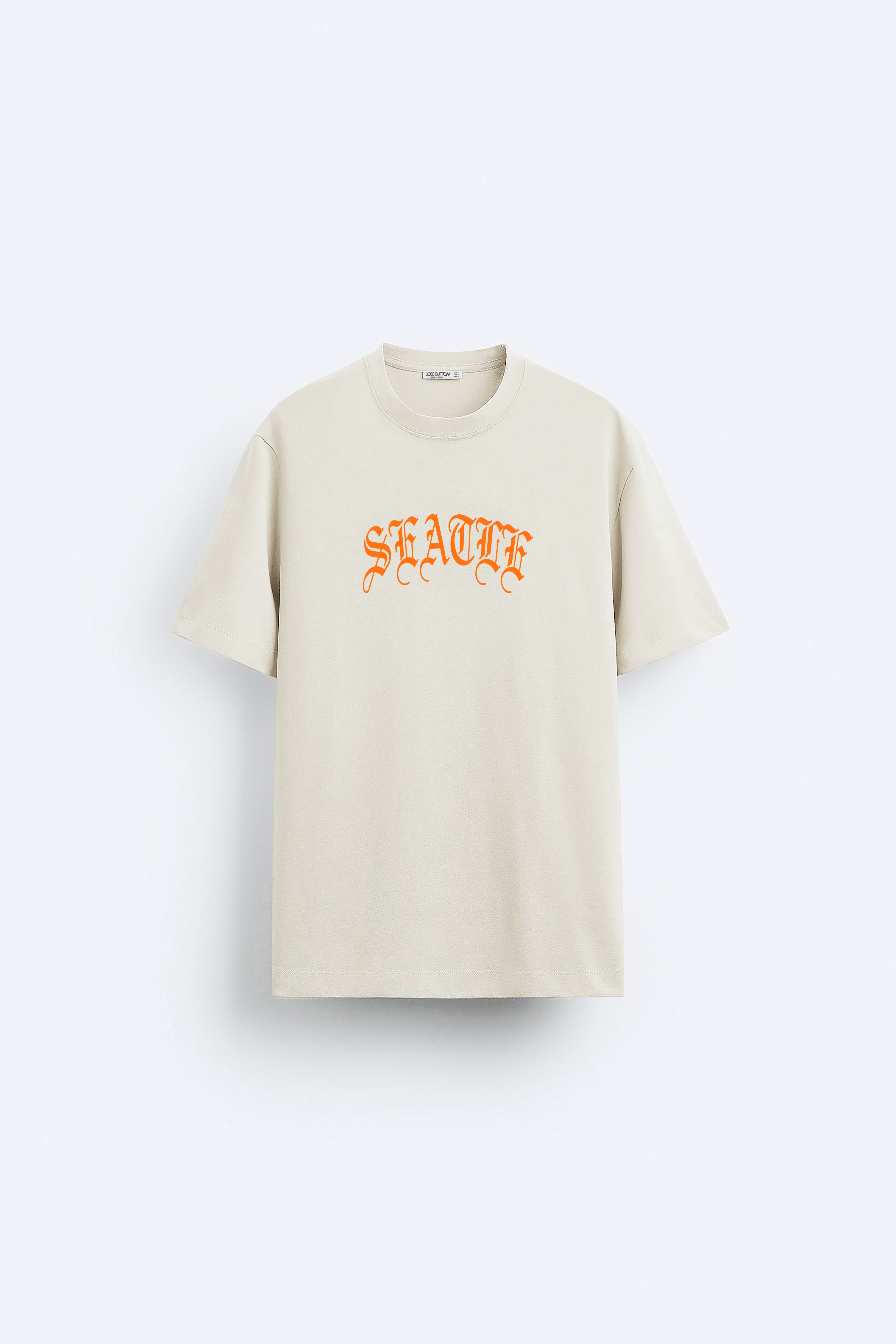 Ağır Kumaş Seattle Baskılı Orange Oversize T-shirt