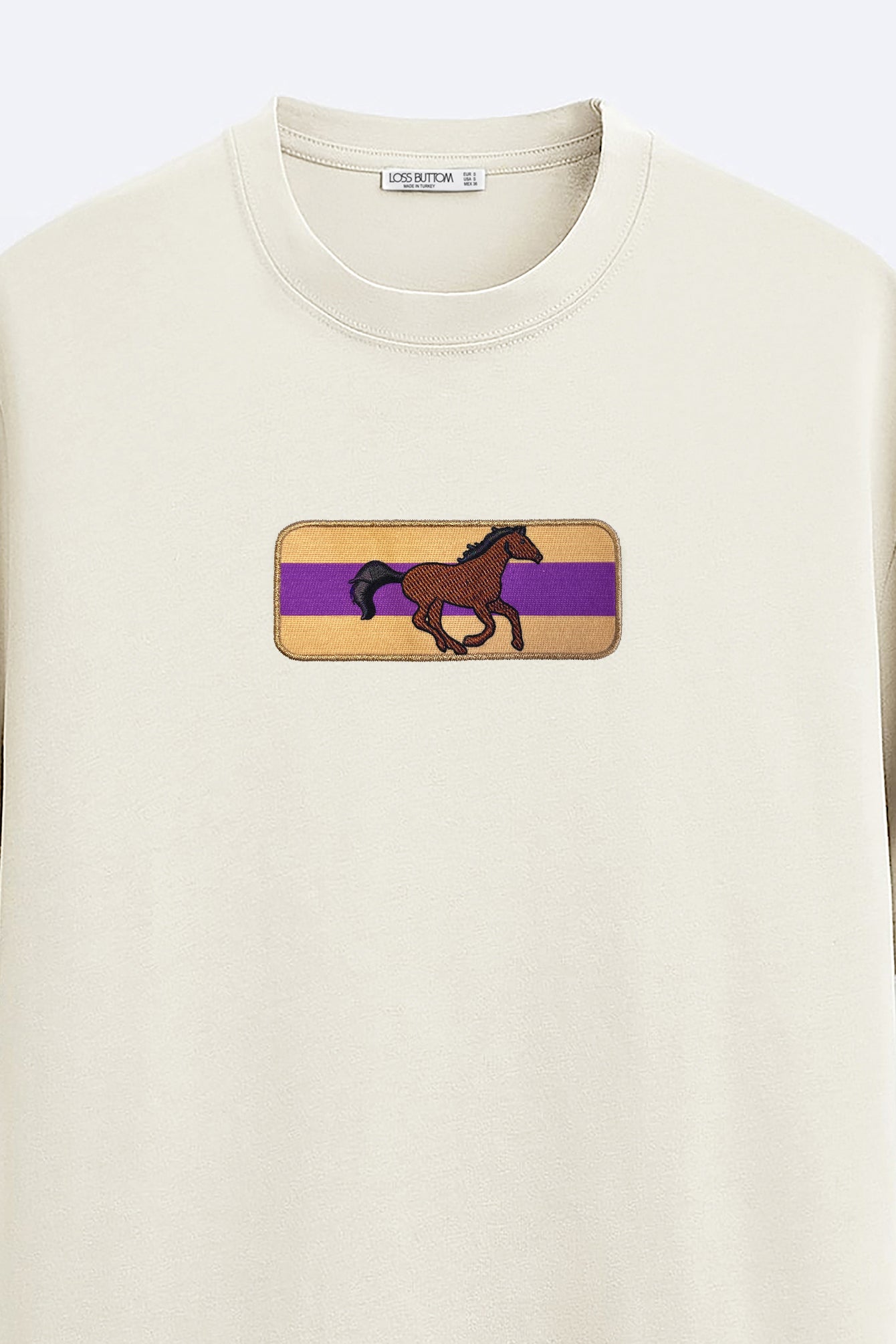 Ağır Kumaş Kenar Nakışlı Horse Oversize T-shirt