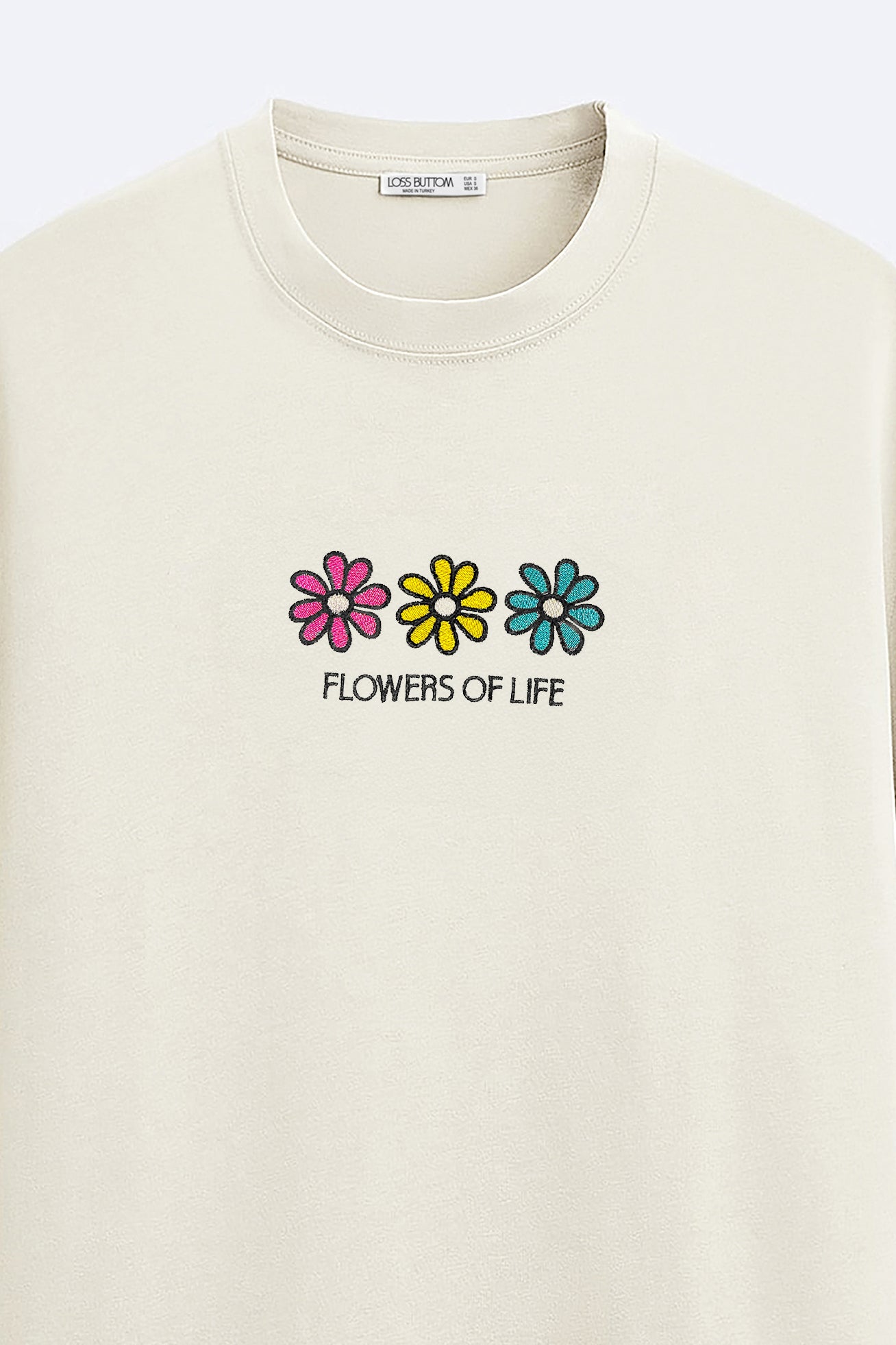 Ağır Kumaş Flowers Nakışlı Oversize T-shirt