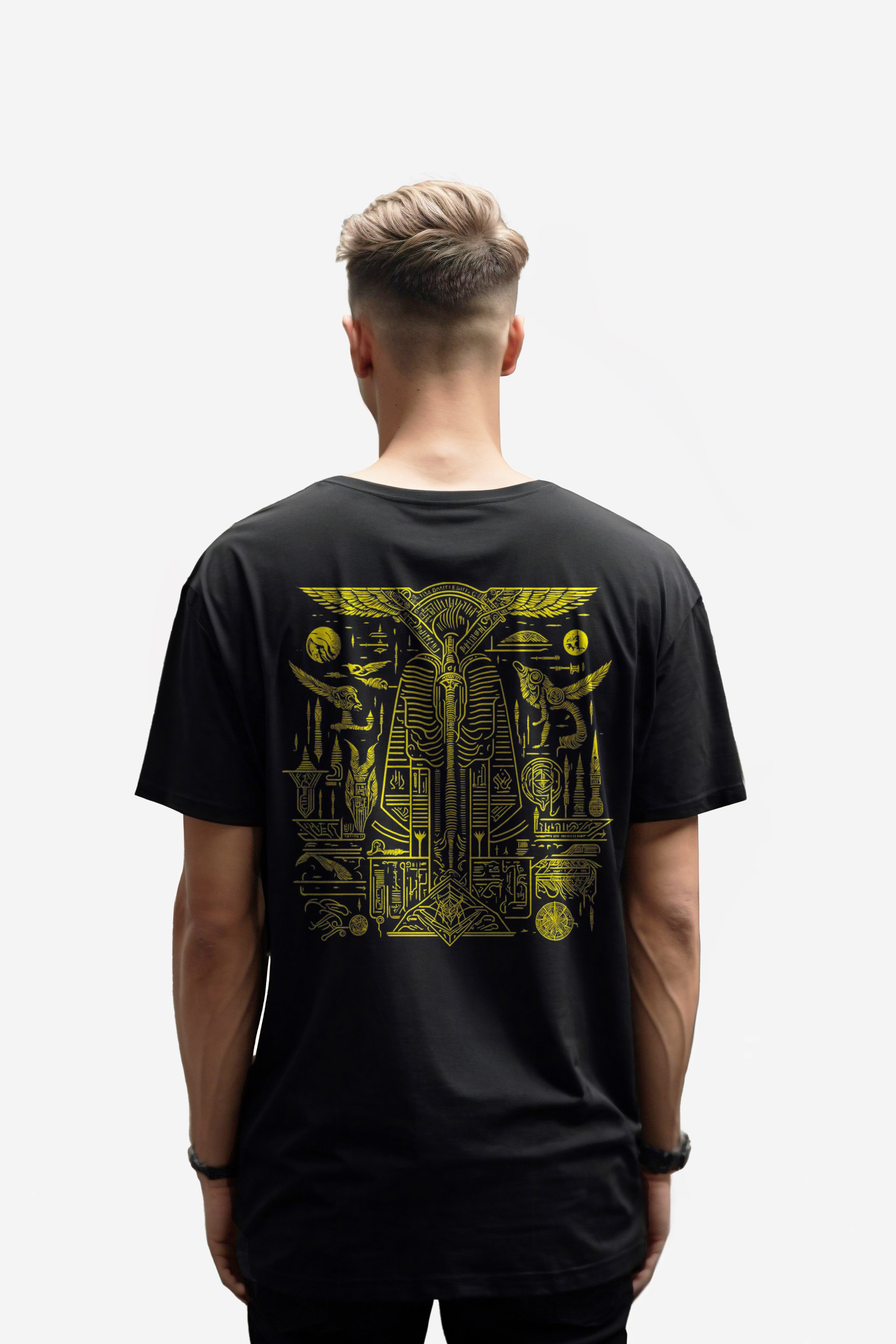 Egyptian Hieroglyphs Kabartma Baskılı Likralı T-Shirt