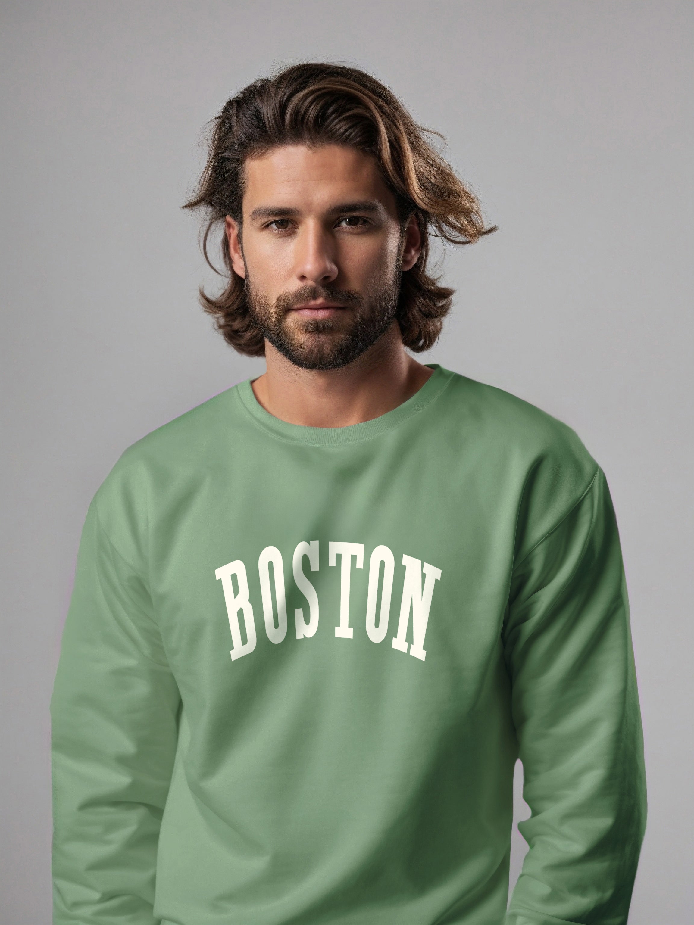 Boston Baskılı  Overize Sweatshirt