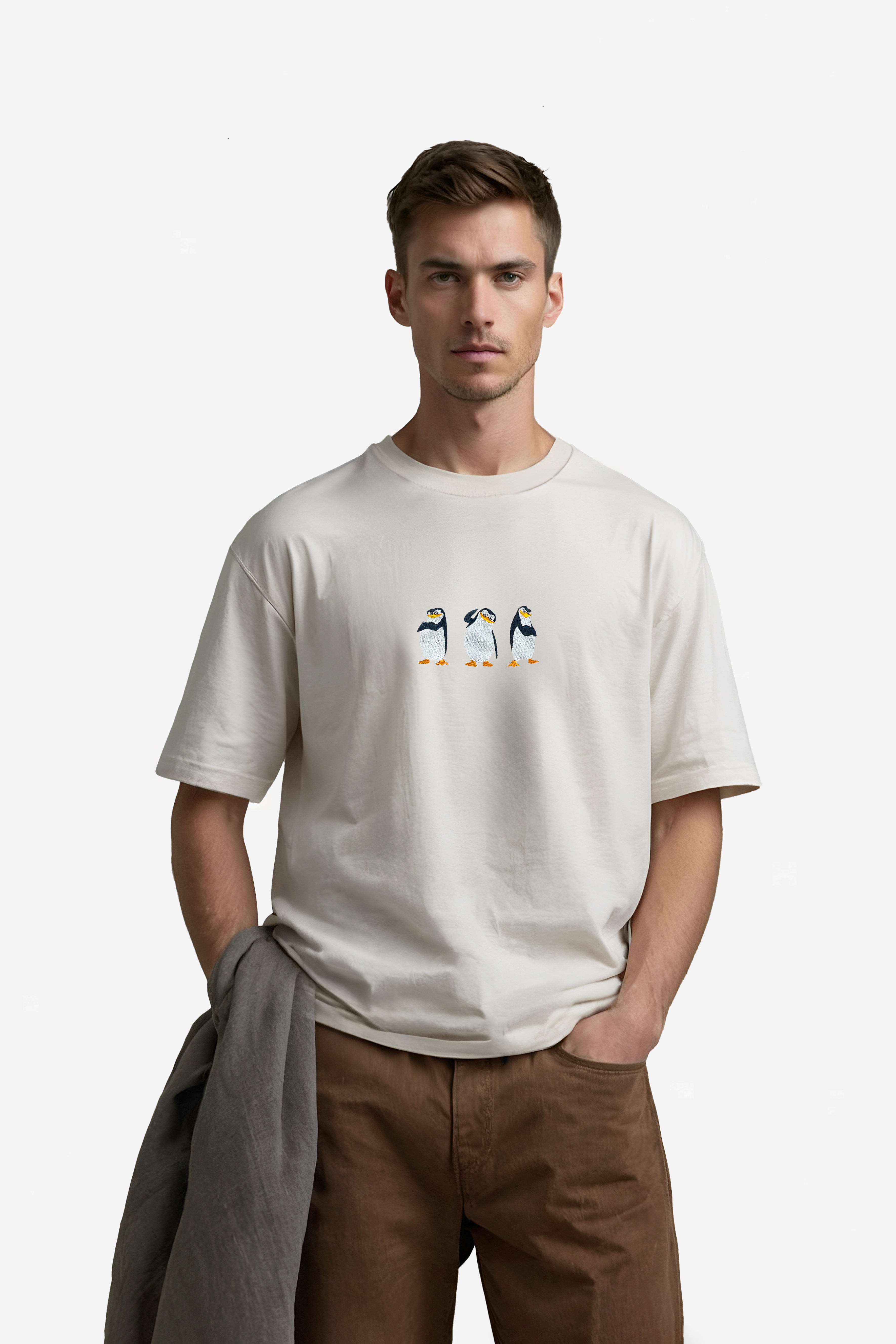 Ağır Kumaş Penguin Nakışlı Oversize T-shirt