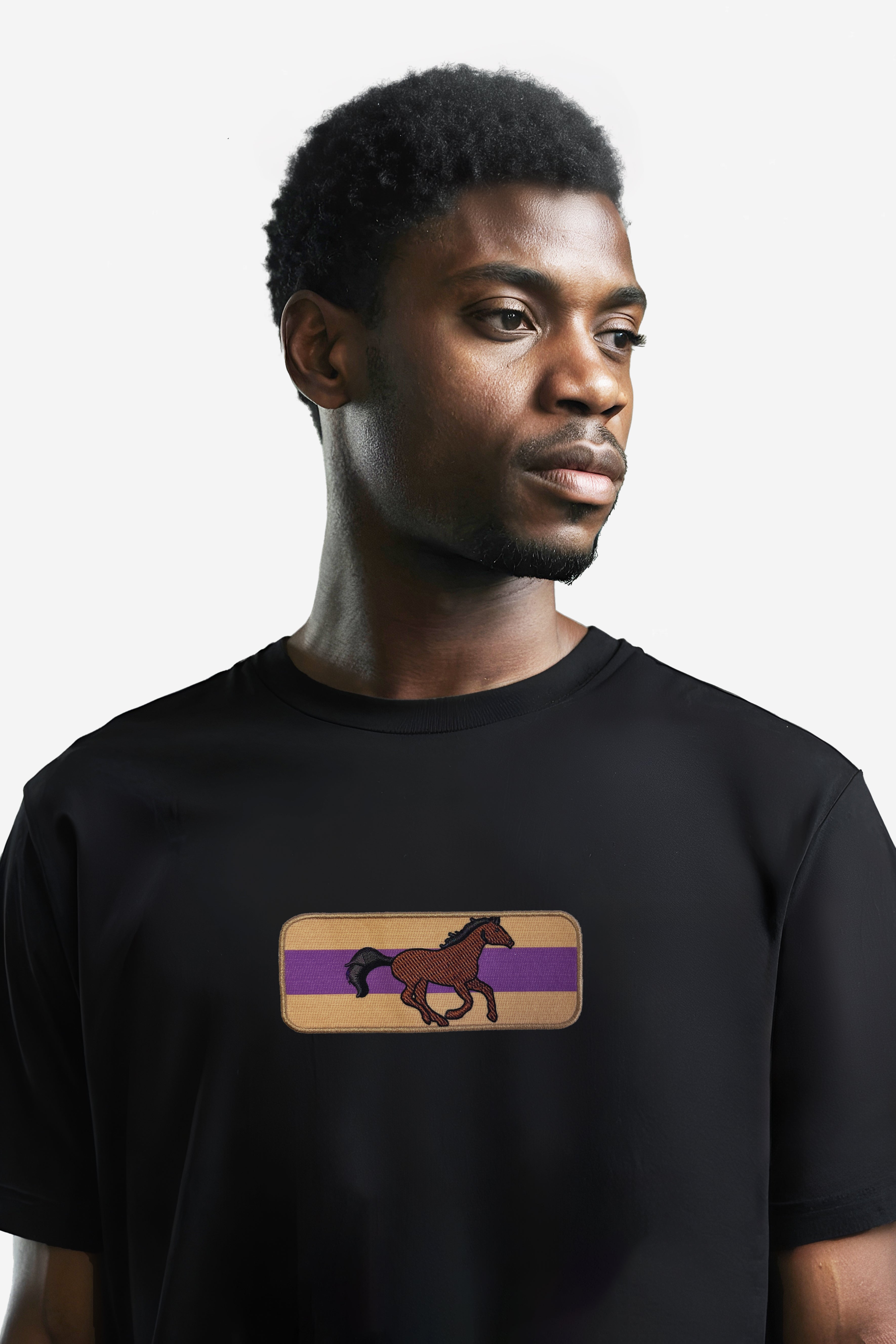 Ağır Kumaş Kenar Nakışlı Horse Oversize T-shirt