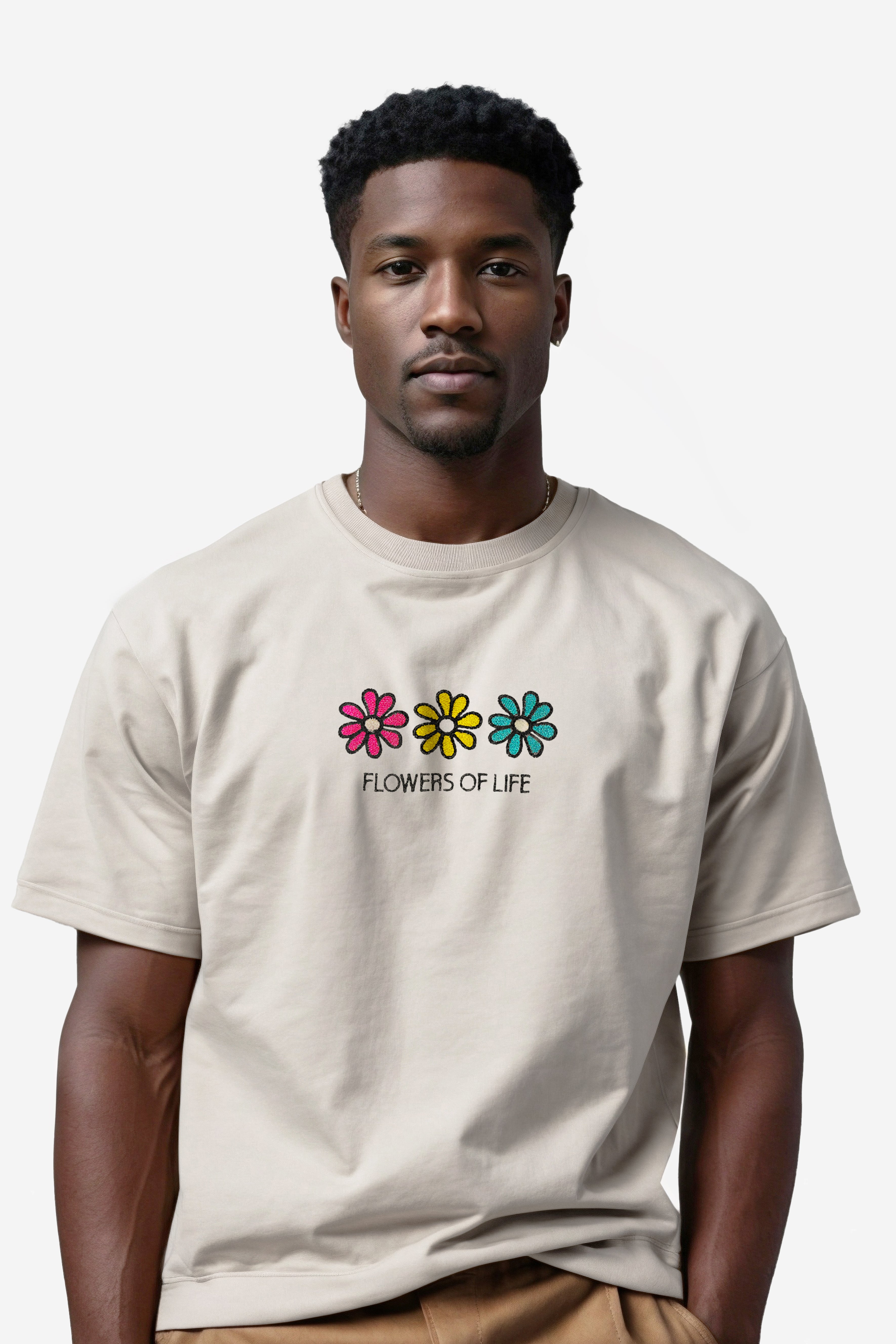 Ağır Kumaş Flowers Nakışlı Oversize T-shirt