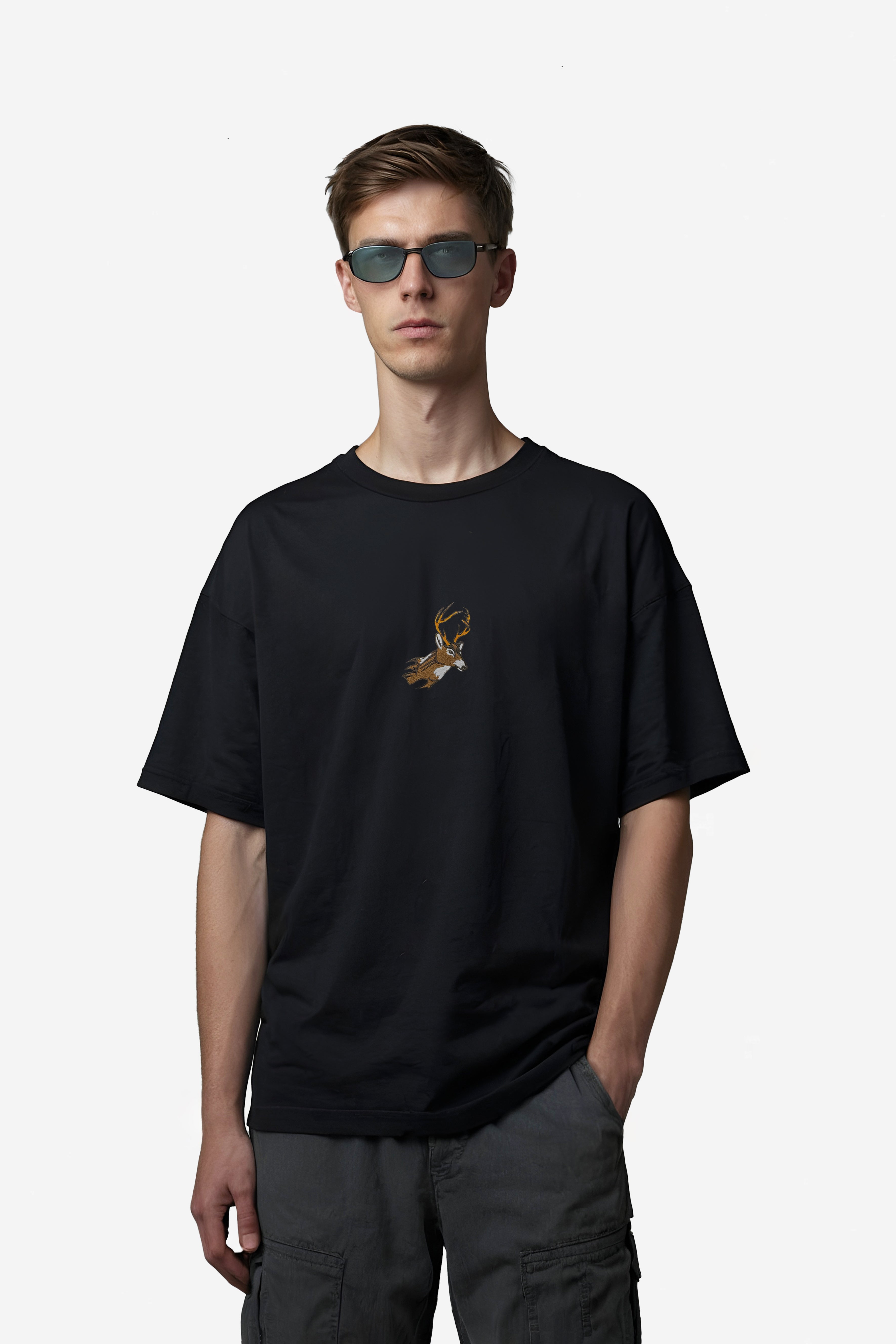 Ağır Kumaş Deer Nakışlı Oversize T-shirt